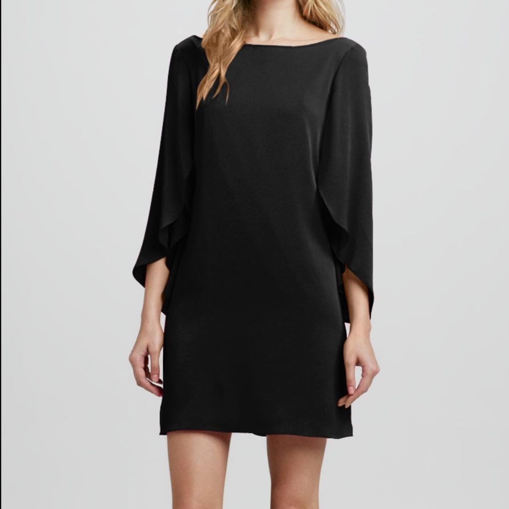 Milly Tulip Butterfly Sleeve Silk Mini Black Dress, Size 2